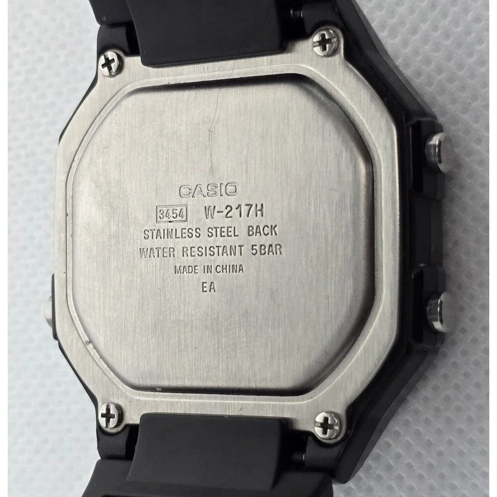Men's Casio W-217H Illuminator Digital Alarm Chrono WR 50M Black Resin Watch 09 - Picture 7 of 7